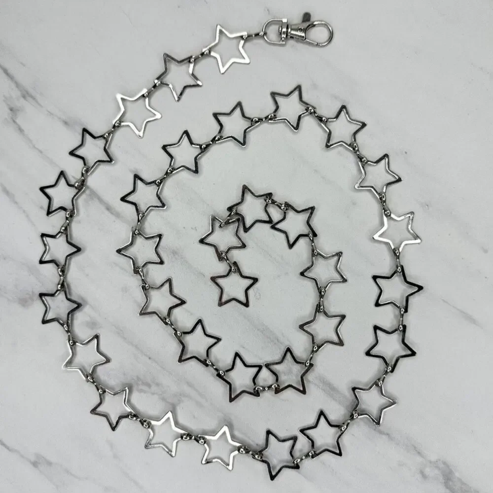 Open Star Silver Tone Metal Chain Link Belt Y2K Festival One Size (OS) ✨